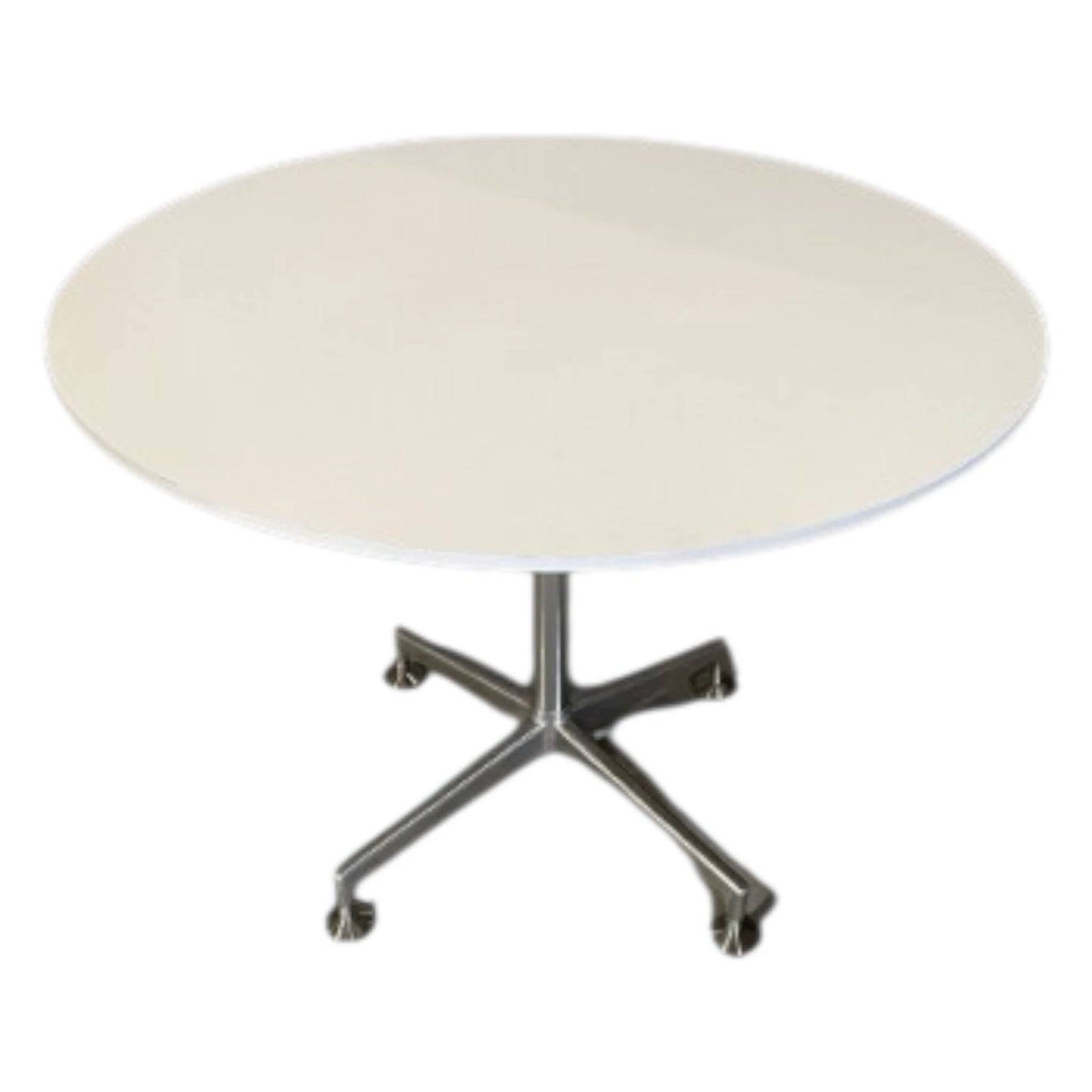 Cafébord med hvid plade og krom søjlefod