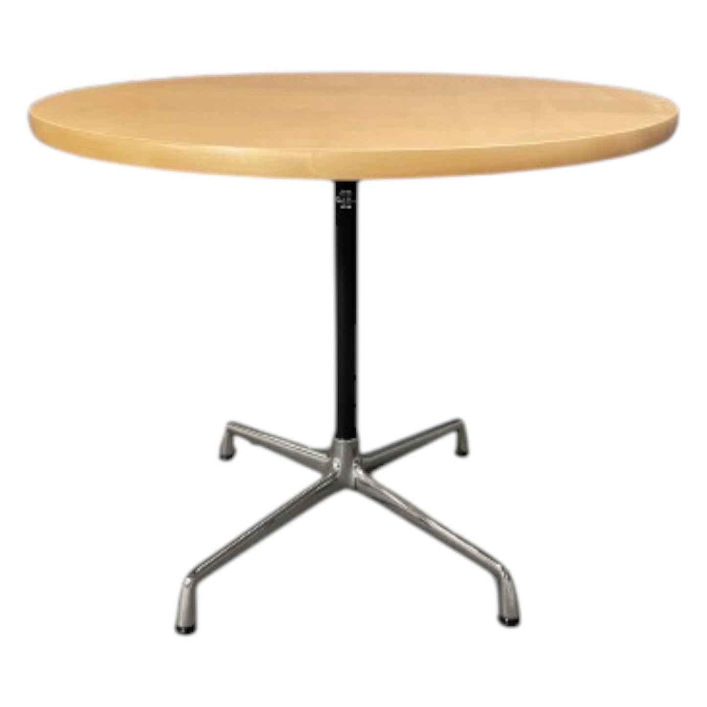 Charles & Ray Eames cafébord med original finérplade med afrundet kant og sort søjle med krom fod