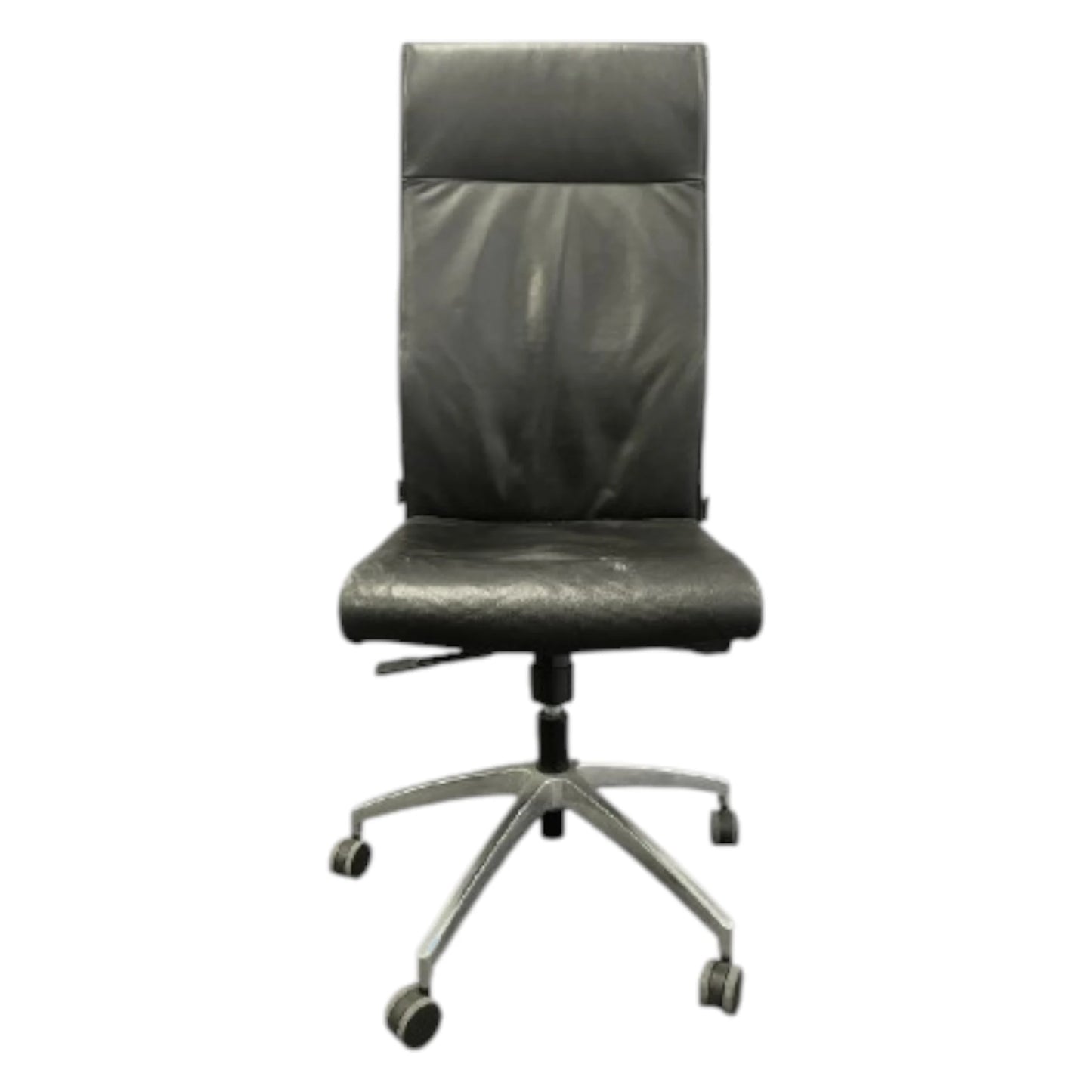 Tungyu sort læderstol m. metal stel