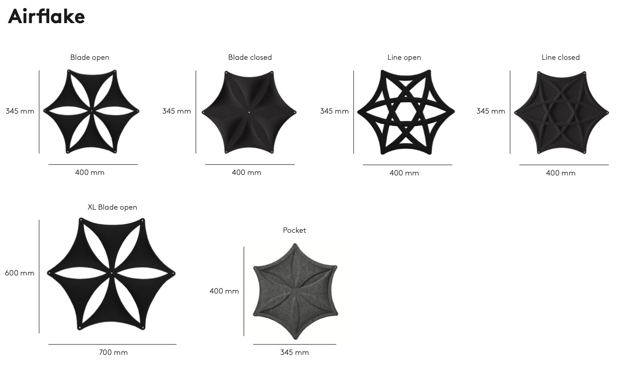 Abstracta Airflake lydabsorberende vægdekoration, rumafskærmning og lofthængt akustik