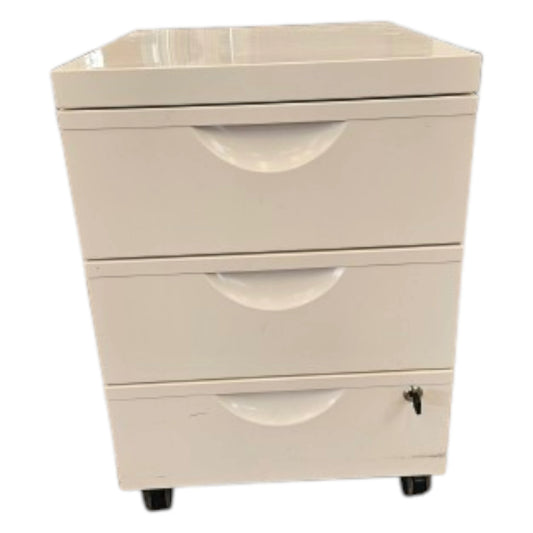 Brugte hvide skuffemoduler i metal.