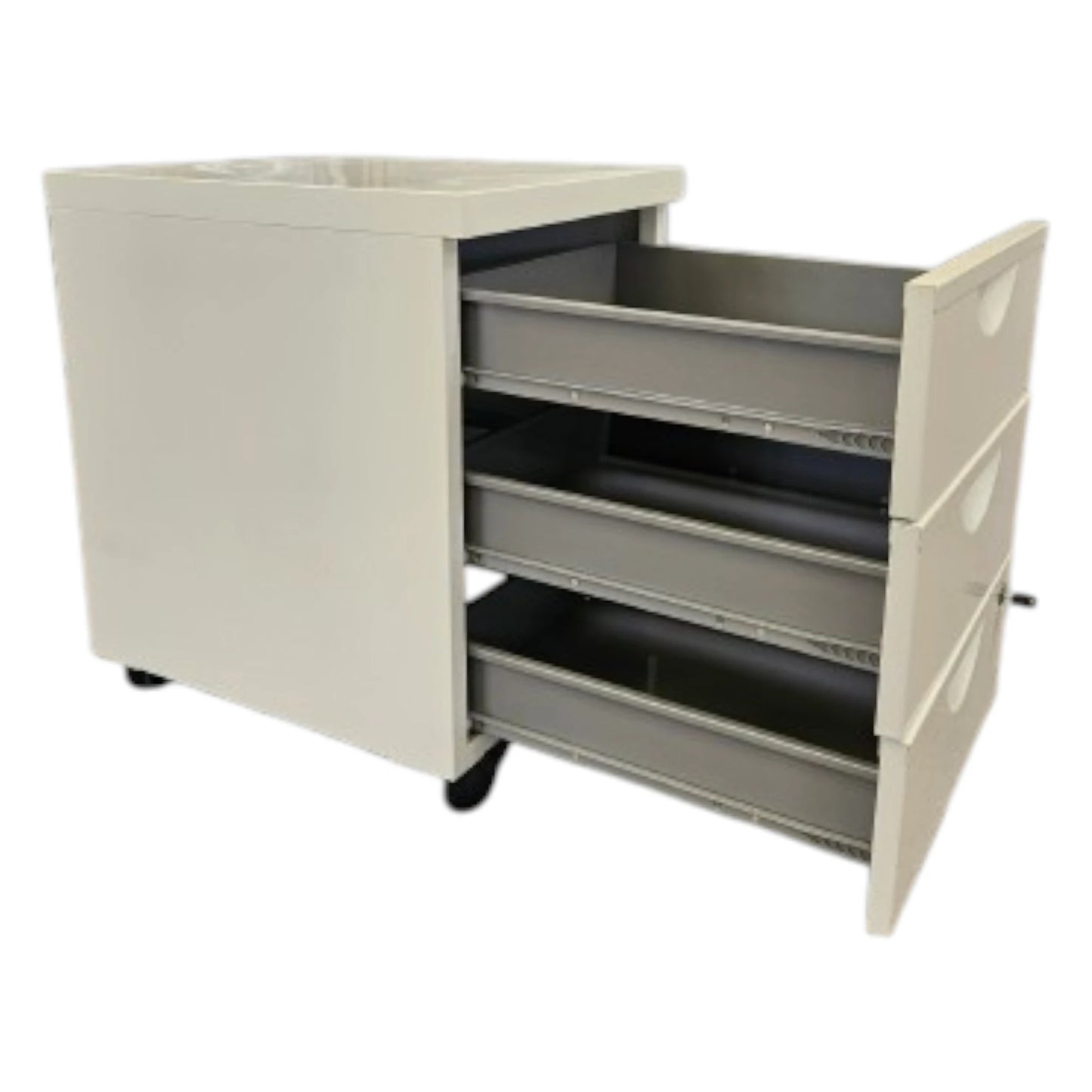 Brugte hvide skuffemoduler i metal.