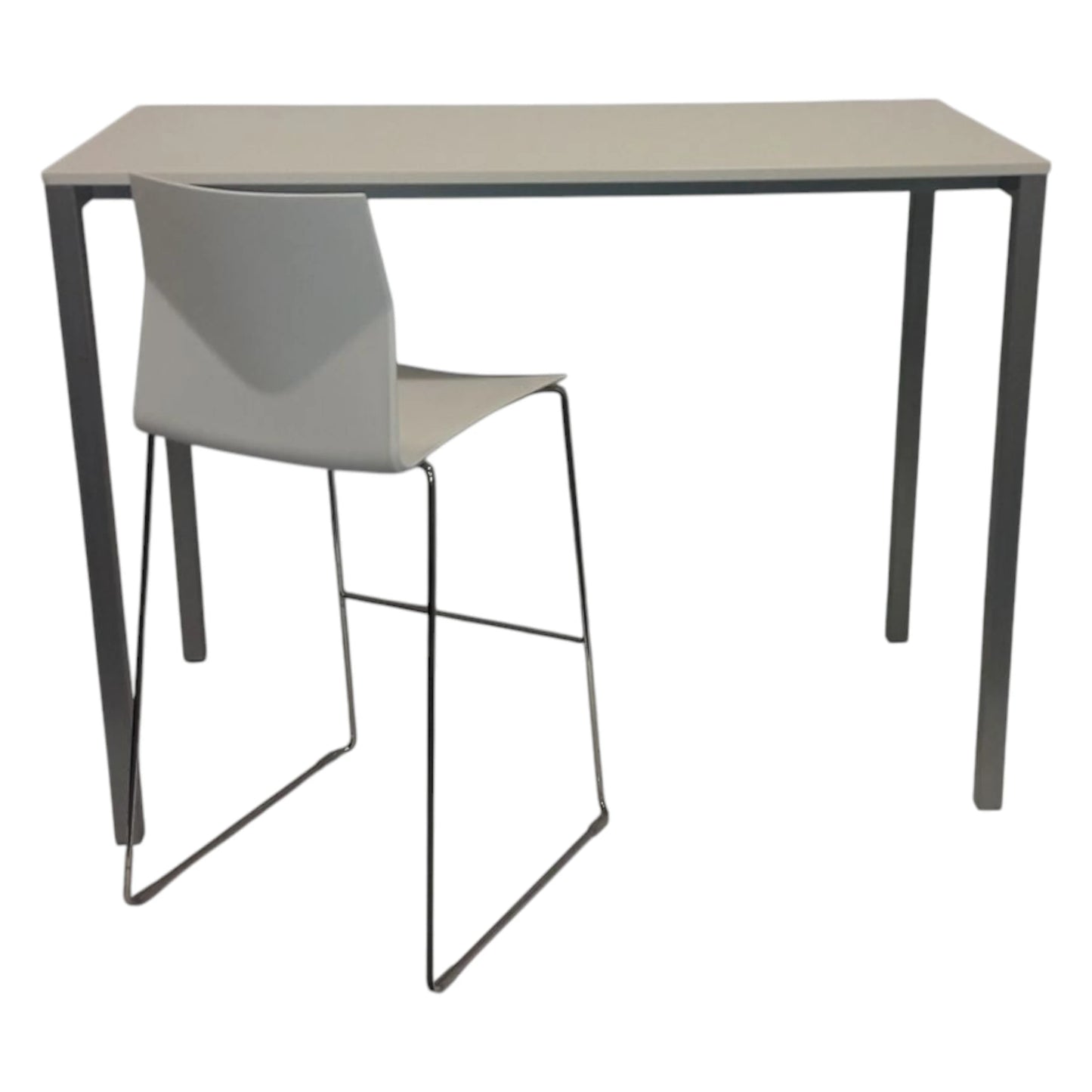 Højbord med gråt stål stel og hvid plade