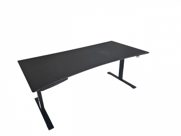 Linak hæve/sænke bord i 180 x 90/80 cm. Sort linoleum, sort el-stel.