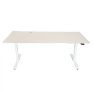Linak hæve/sænke bord i 180 x 80 cm. Hvid laminat, hvidt el-stel.