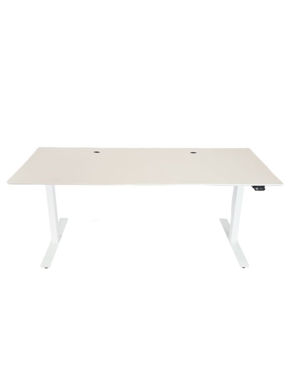 Linak hæve/sænke bord i 180 x 80 cm. Hvid laminat, hvidt el-stel.