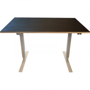 Hæve/sænke bord i 120 x 80 cm. Sort linoleum, Gråt el-stel.