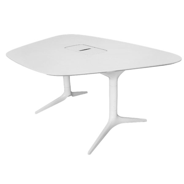 Mødebord med kabelklap hvid laminat